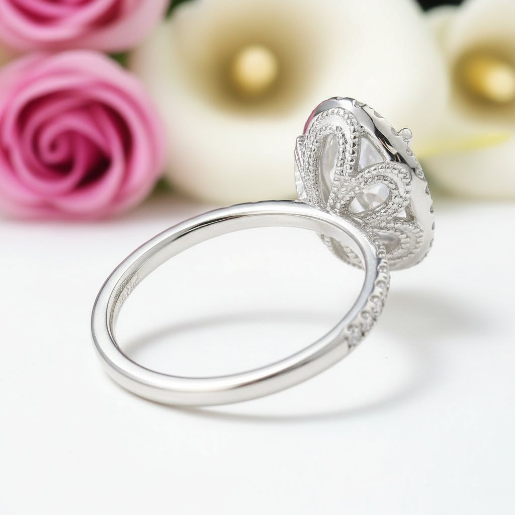 Oval Cut Halo Diamond 14k White Gold Engagement Ring-Black Diamonds New York