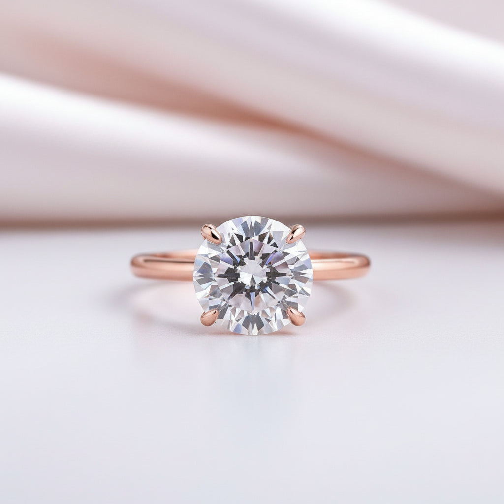 Elegant Rose Gold Round Cut 4 Prong Engagement Ring-Black Diamonds New York