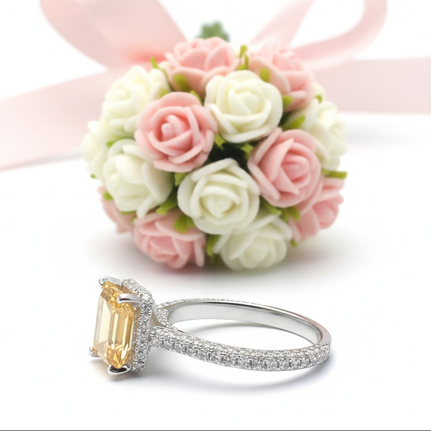 2.5ct Emerald Cut Yellow Diamond Option Engagement Ring-Black Diamonds New York
