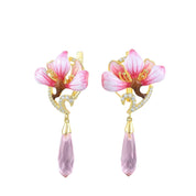 Flower Enamel with Diamond Drop Earrings-Black Diamonds New York