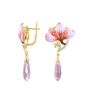 Flower Enamel with Diamond Drop Earrings-Black Diamonds New York