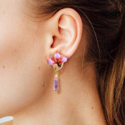 Flower Enamel with Diamond Drop Earrings-Black Diamonds New York