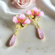 Flower Enamel with Diamond Drop Earrings-Black Diamonds New York