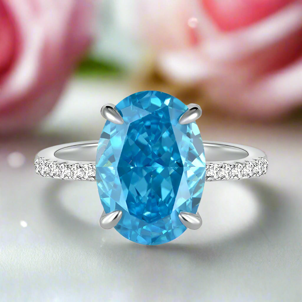 Gorgeous Oval Cut Light Aquamarine Blue Diamond Engagement Ring-Black Diamonds New York