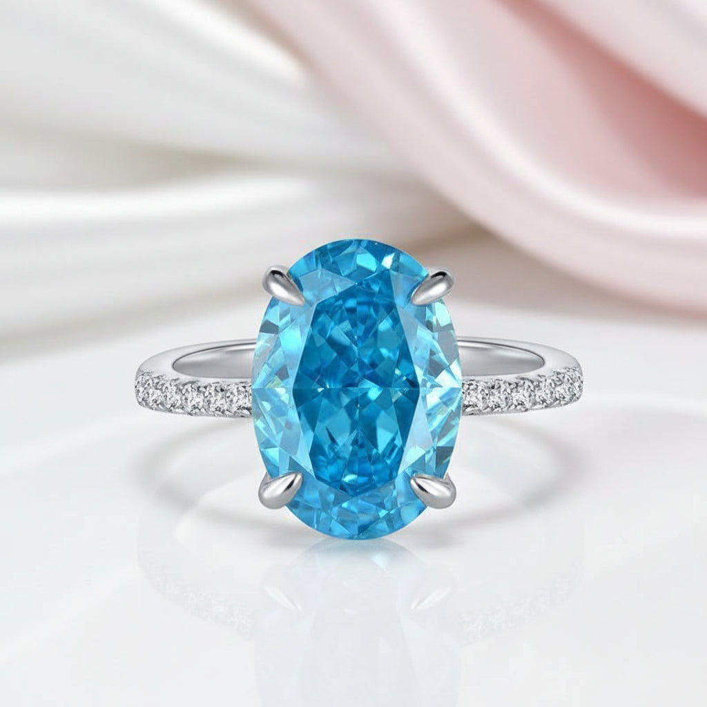 Gorgeous Oval Cut Light Aquamarine Blue Diamond Option Engagement Ring-Black Diamonds New York