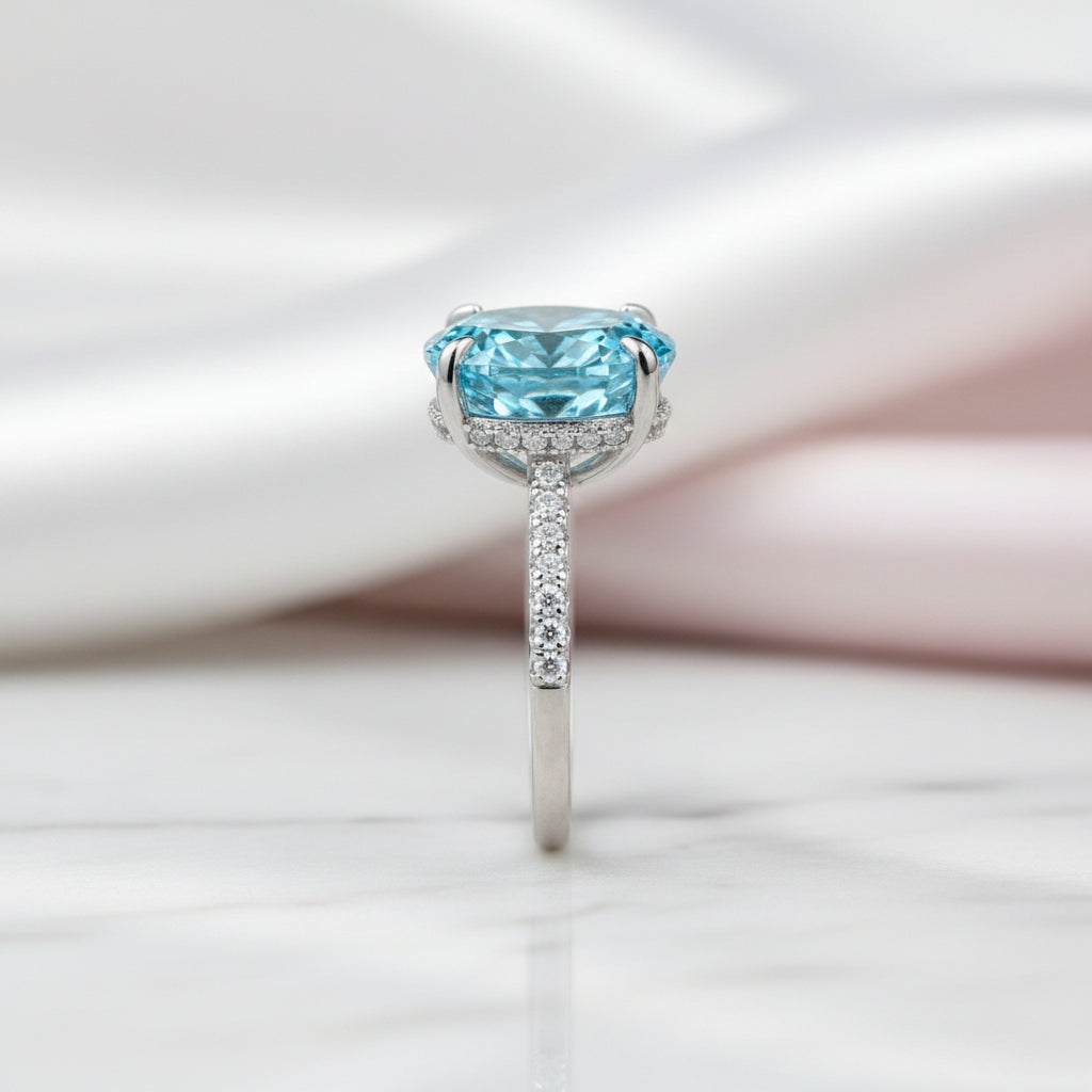 Gorgeous Oval Cut Light Aquamarine Blue Diamond Option Engagement Ring-Black Diamonds New York