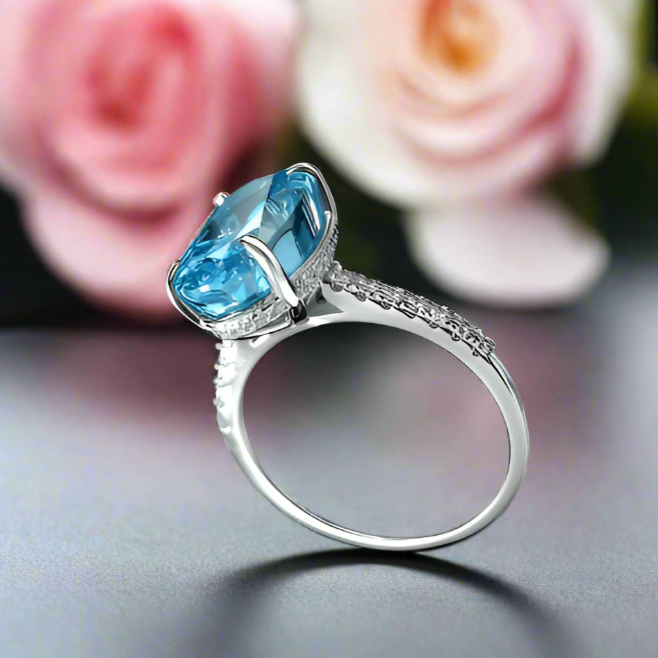 Gorgeous Oval Cut Light Aquamarine Blue Diamond Engagement Ring-Black Diamonds New York