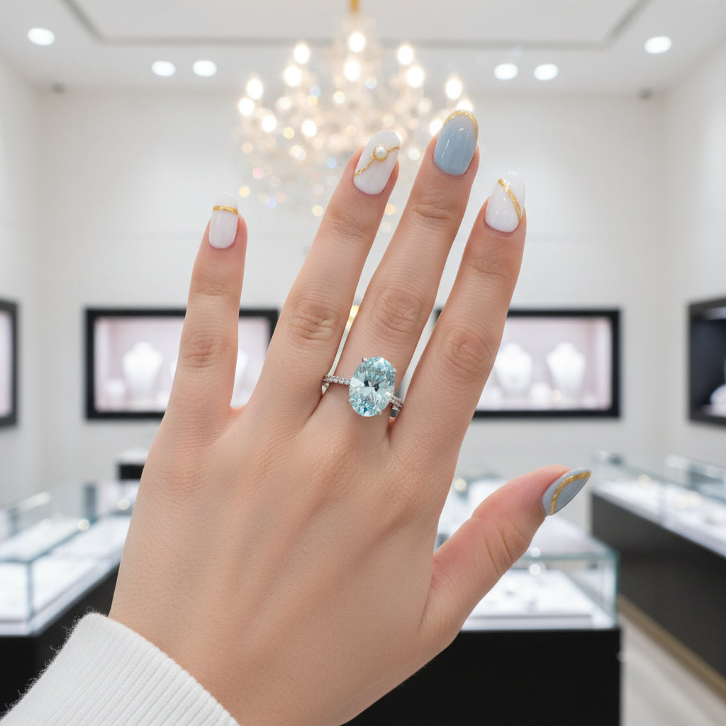 Gorgeous Oval Cut Light Aquamarine Blue Diamond Option Engagement Ring-Black Diamonds New York