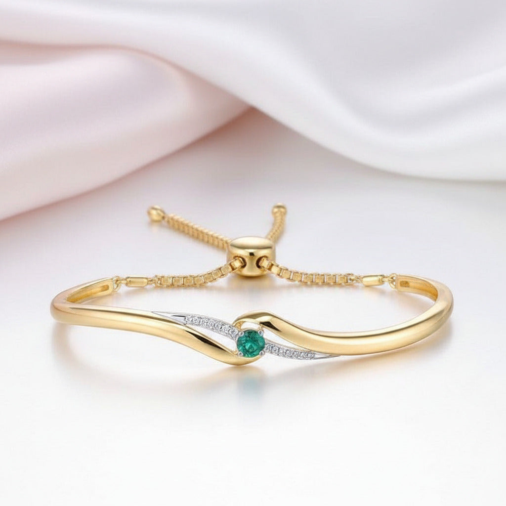 Green Spinel & Diamond Option Adjustable Bolo Bracelet-Black Diamonds New York