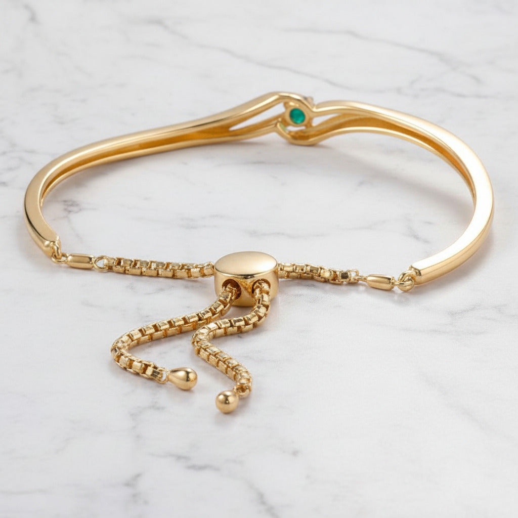 Green Spinel & Diamond Option Adjustable Bolo Bracelet-Black Diamonds New York