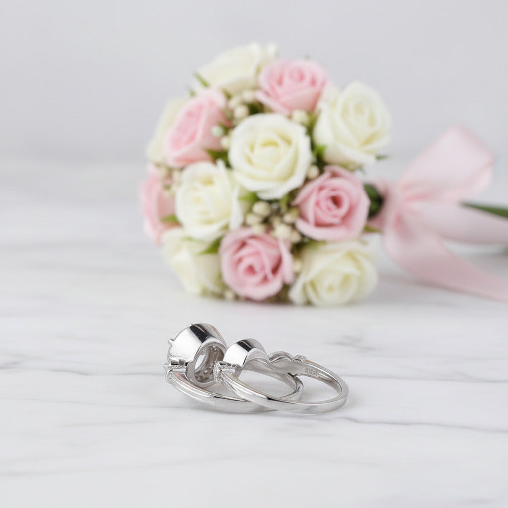 14K White Gold 2CT 8mm Diamond Option Engagement Ring Set-Black Diamonds New York