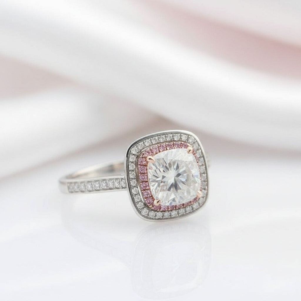 14k White Gold 2ct Diamond Double Halo Engagement Ring-Black Diamonds New York