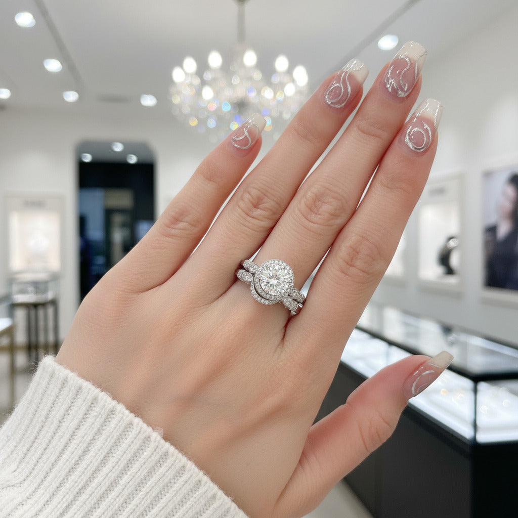 14K White Gold 2CT 8mm Diamond Engagement Ring Set-Black Diamonds New York