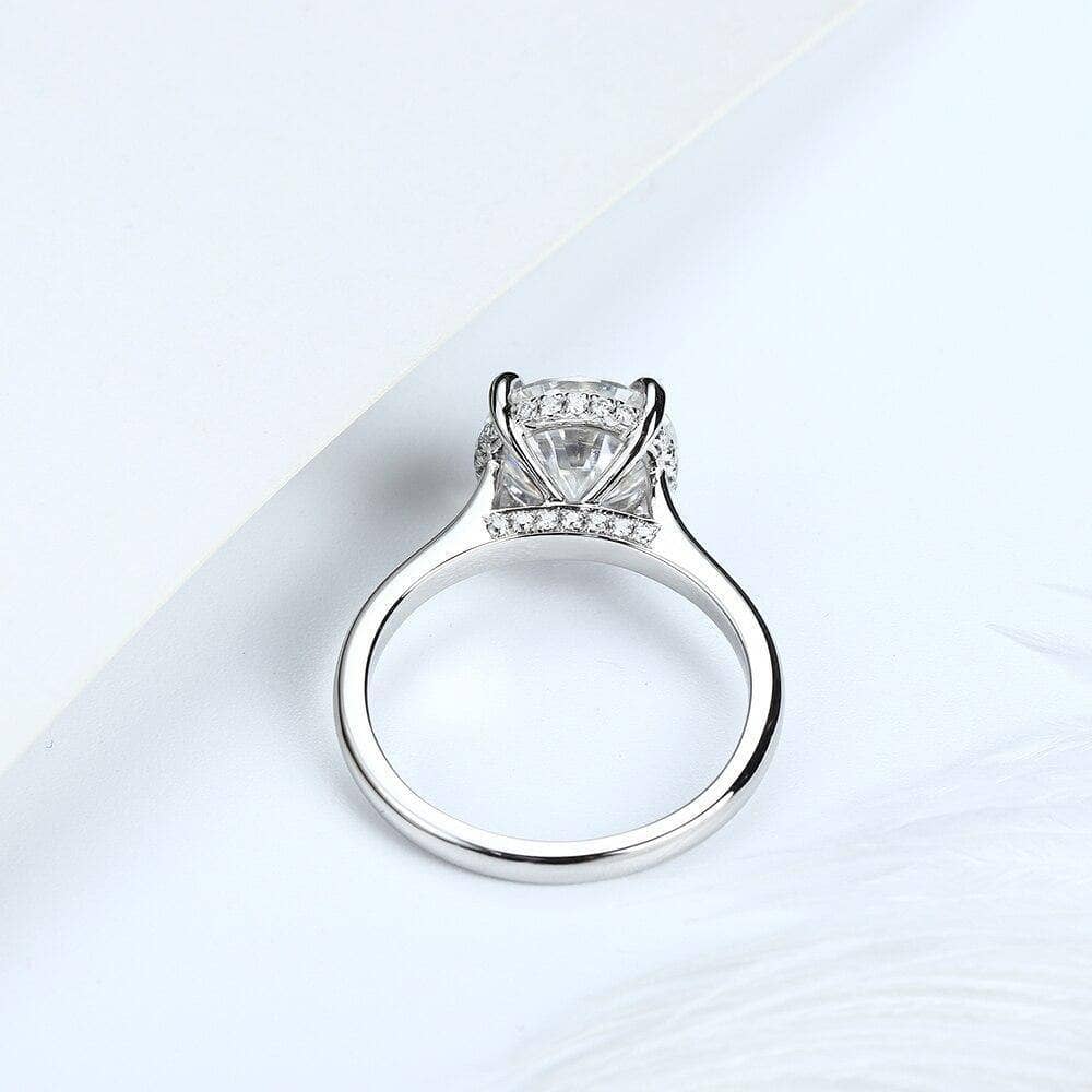 14k White Gold 2ct 8mm Moissanite Hidden Halo Engagement Ring-Black Diamonds New York