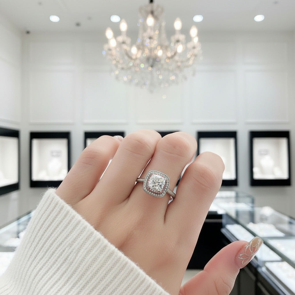 14k White Gold 2ct Diamond Double Halo Engagement Ring-Black Diamonds New York