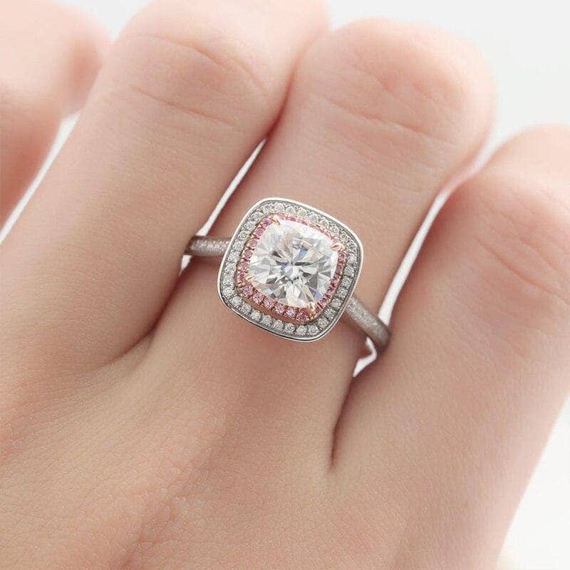 14k White Gold 2ct Diamond Double Halo Engagement Ring-Black Diamonds New York