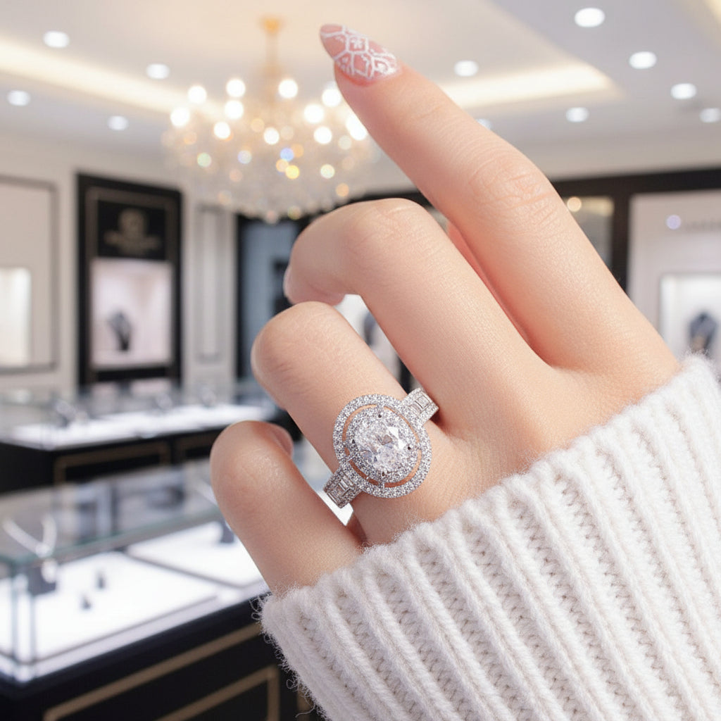 Halo Oval Shaped Diamond Option Engagement Ring-Black Diamonds New York