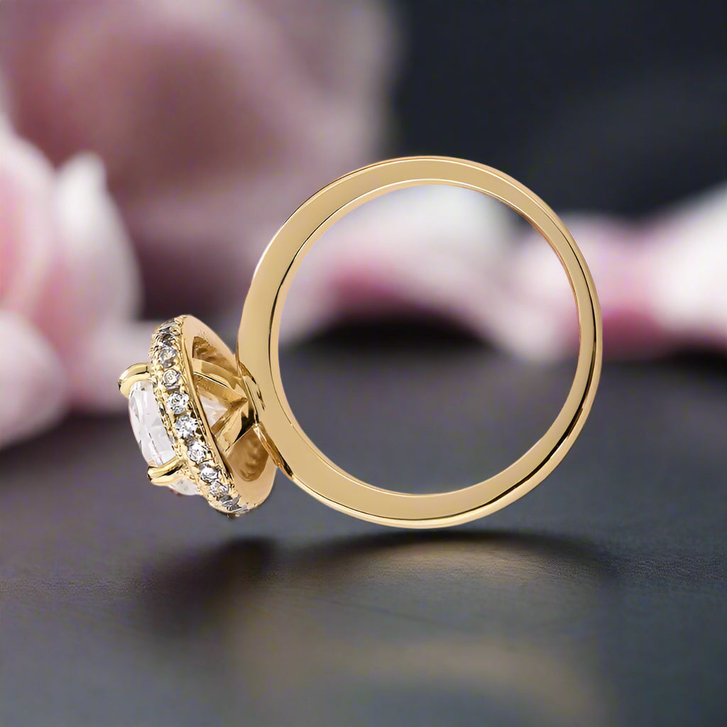 Halo Pear Cut Solitaire Yellow Gold Engagement Ring-Black Diamonds New York