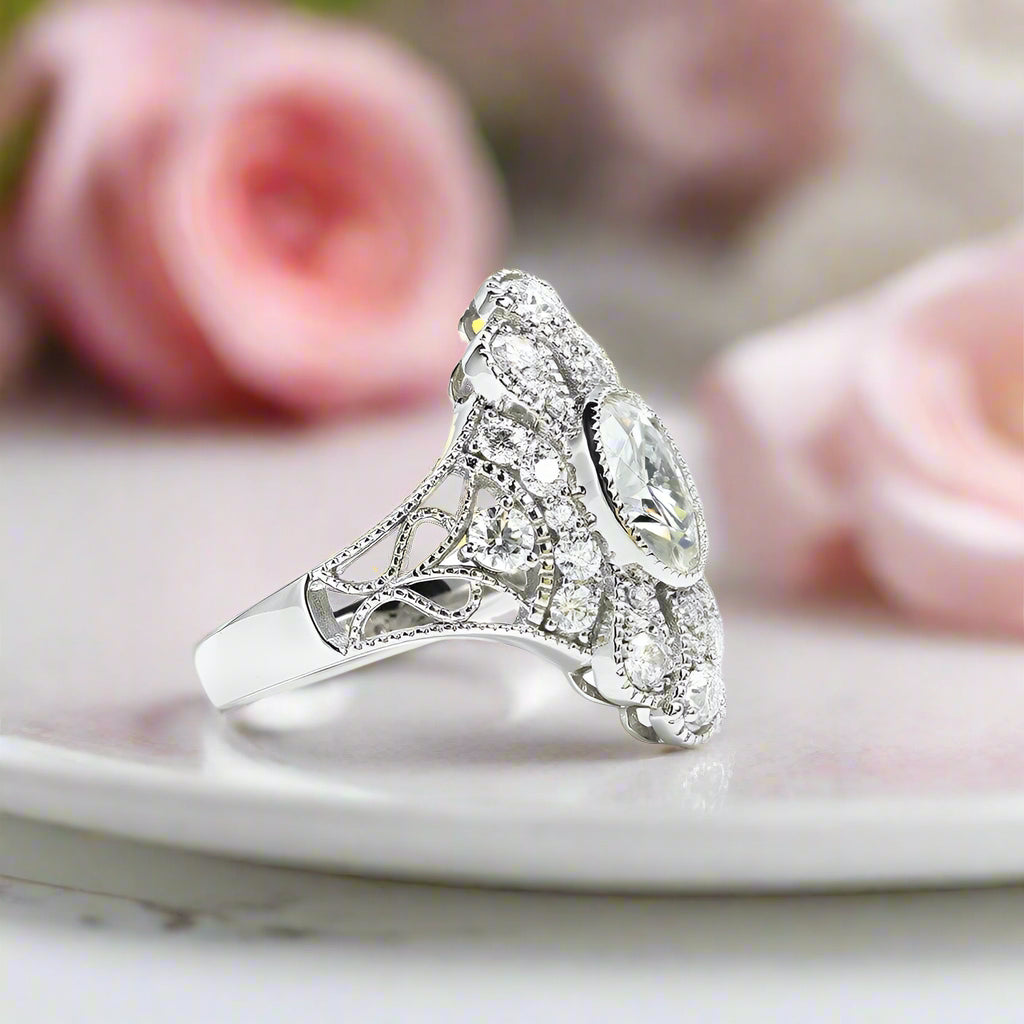 14k White Gold 2ct Oval Diamond Engagement Ring-Black Diamonds New York