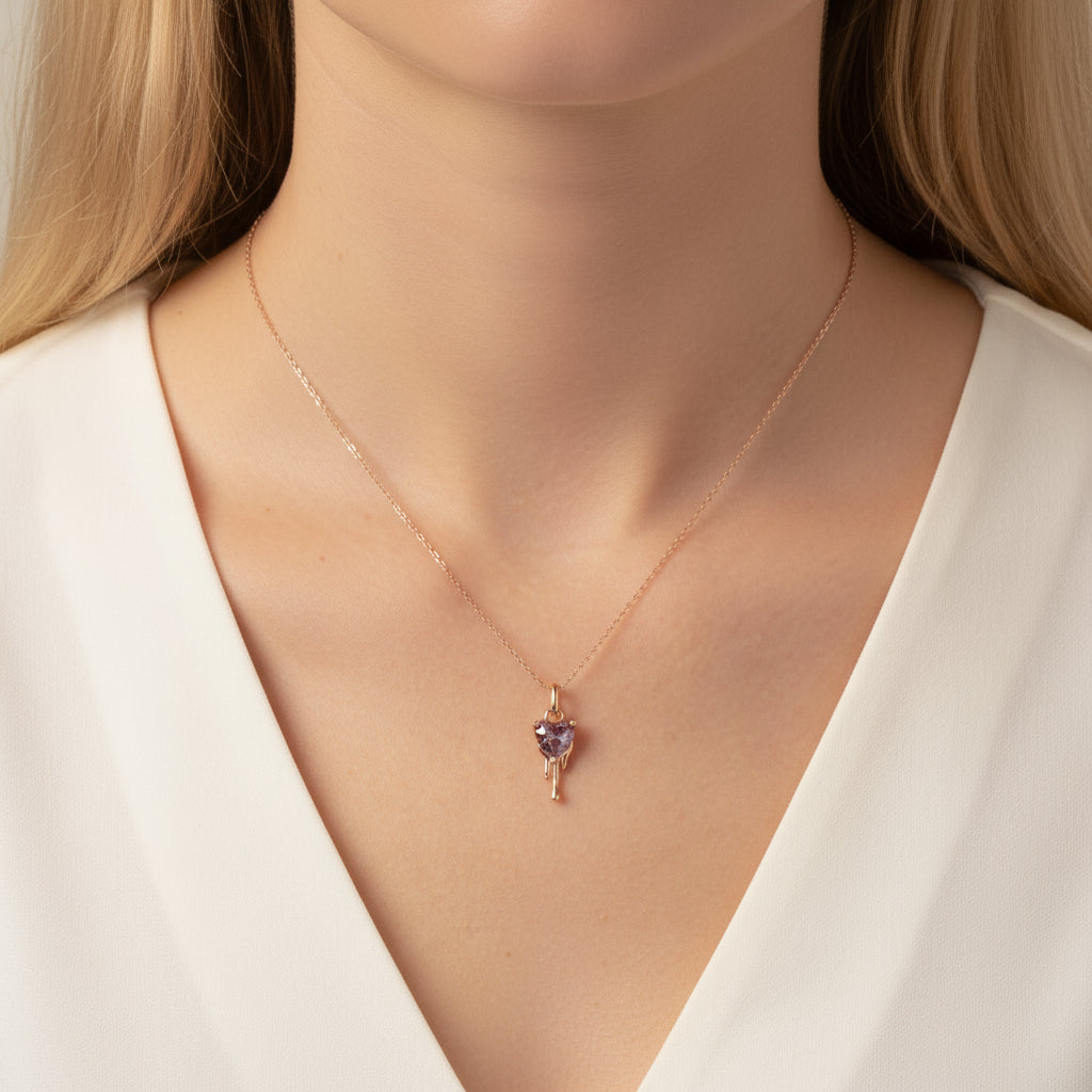 Pink Heart-Shaped Diamond with Dripping Heart Necklace-Black Diamonds New York