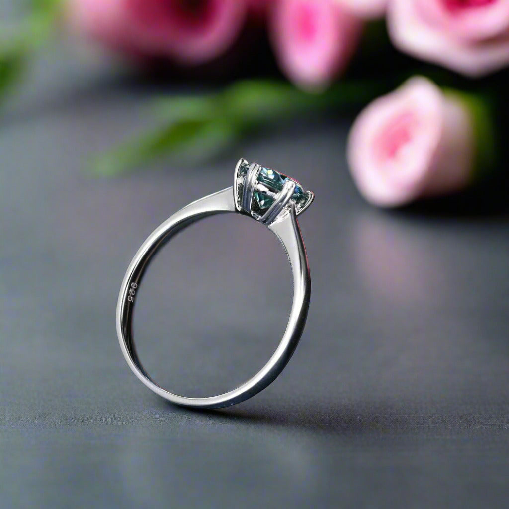 Heart Prong Round Green Diamond Solitaire Engagement Ring-Black Diamonds New York