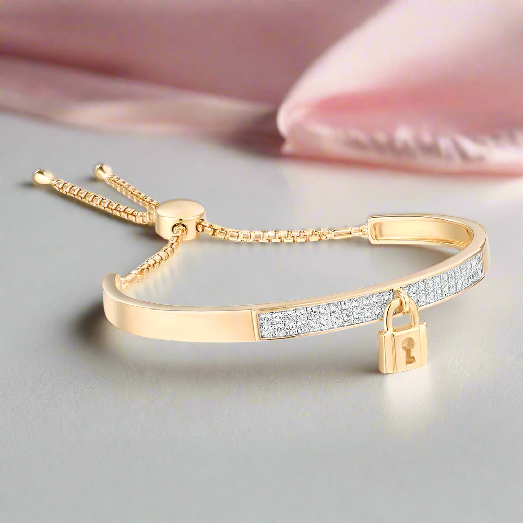 Lock & Diamond Adjustable Bolo Bracelet-Black Diamonds New York