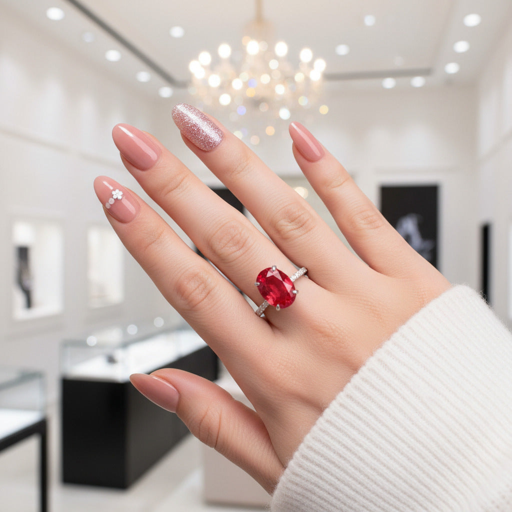 Luxurious Ruby Oval Cut Diamond Option Engagement Ring-Black Diamonds New York