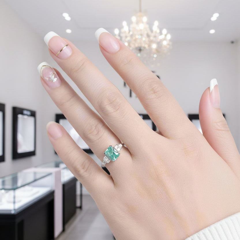 Mint Sapphire Tourmaline Engagement Ring-Black Diamonds New York