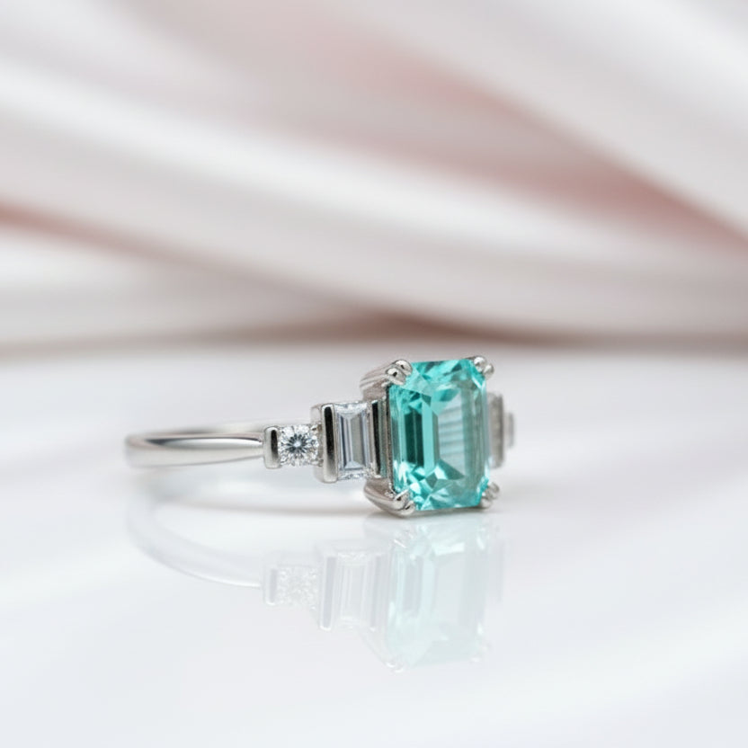 Mint Sapphire Tourmaline Engagement Ring-Black Diamonds New York