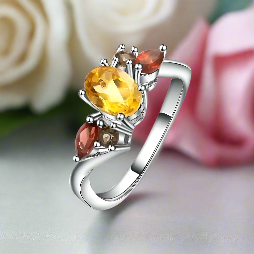 Natural Citrine Garnet Ring-Black Diamonds New York