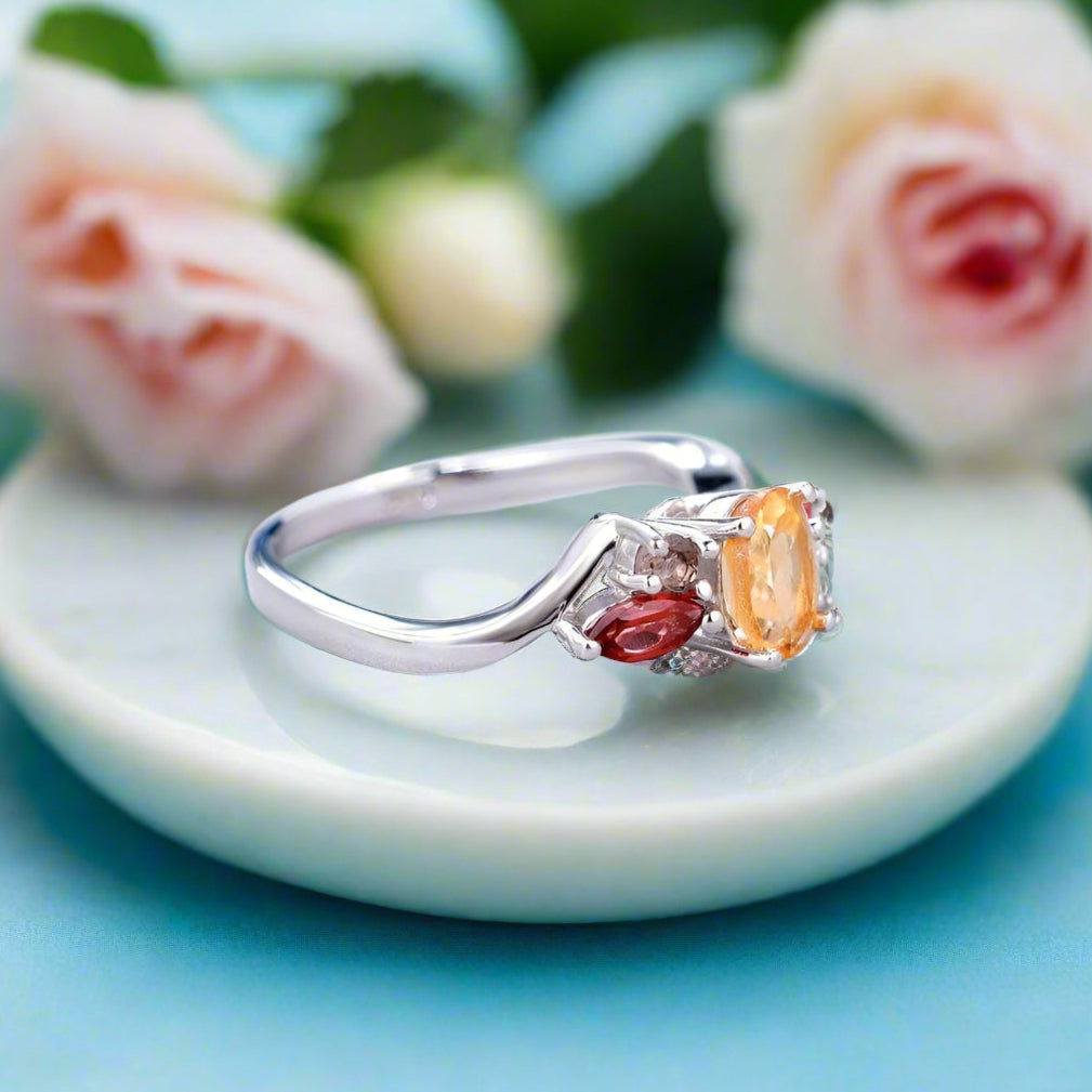 Natural Citrine Garnet Ring-Black Diamonds New York