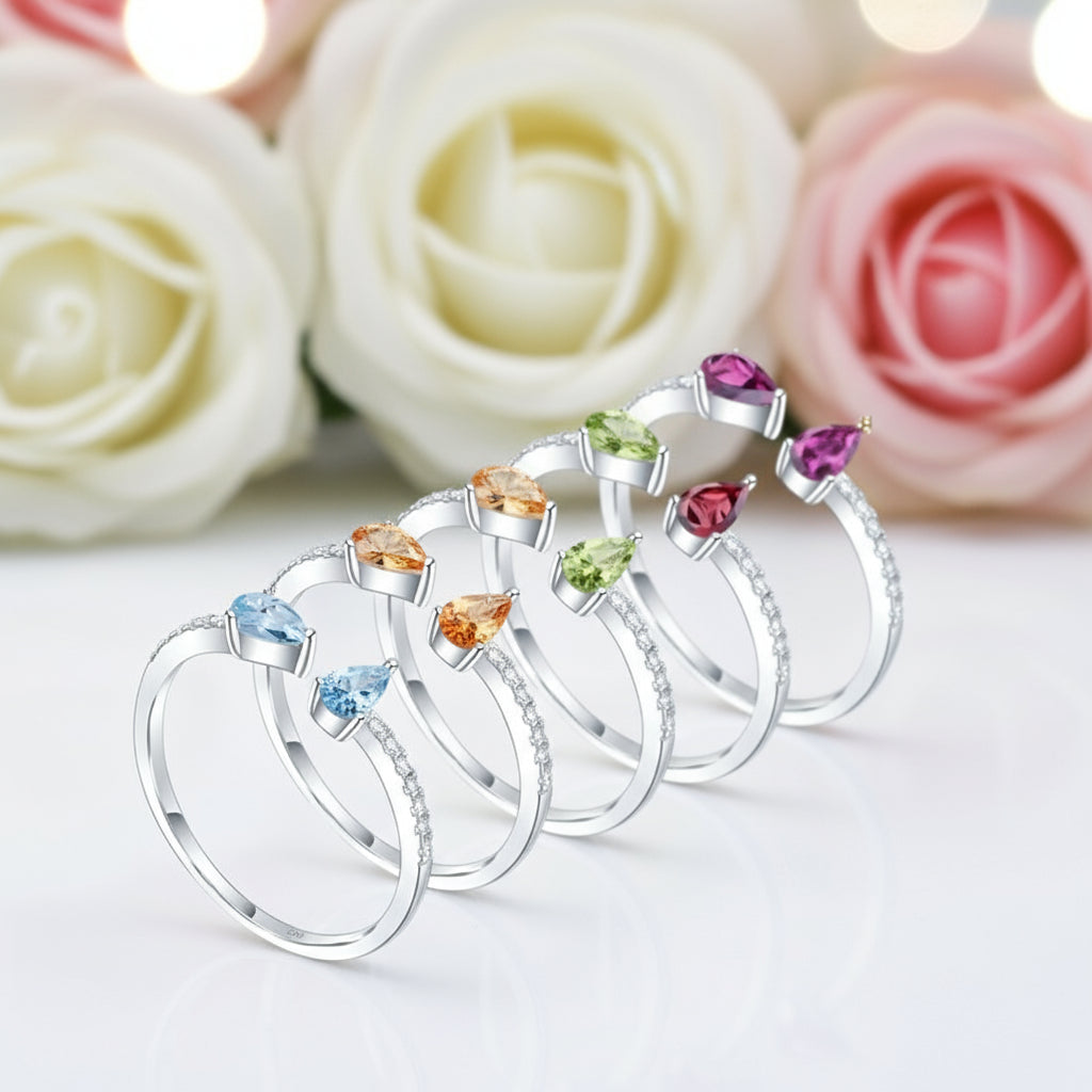 Natural Gemstones Adjustable Stack Ring Band-Black Diamonds New York