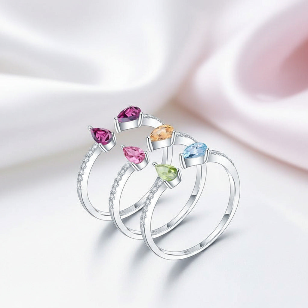Gemstones Adjustable Stack Ring Band-Black Diamonds New York