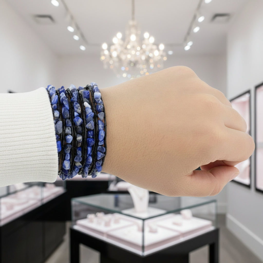 Natural Lapis Lazuli Raw Stone Gravel Bead Bracelet-Black Diamonds New York