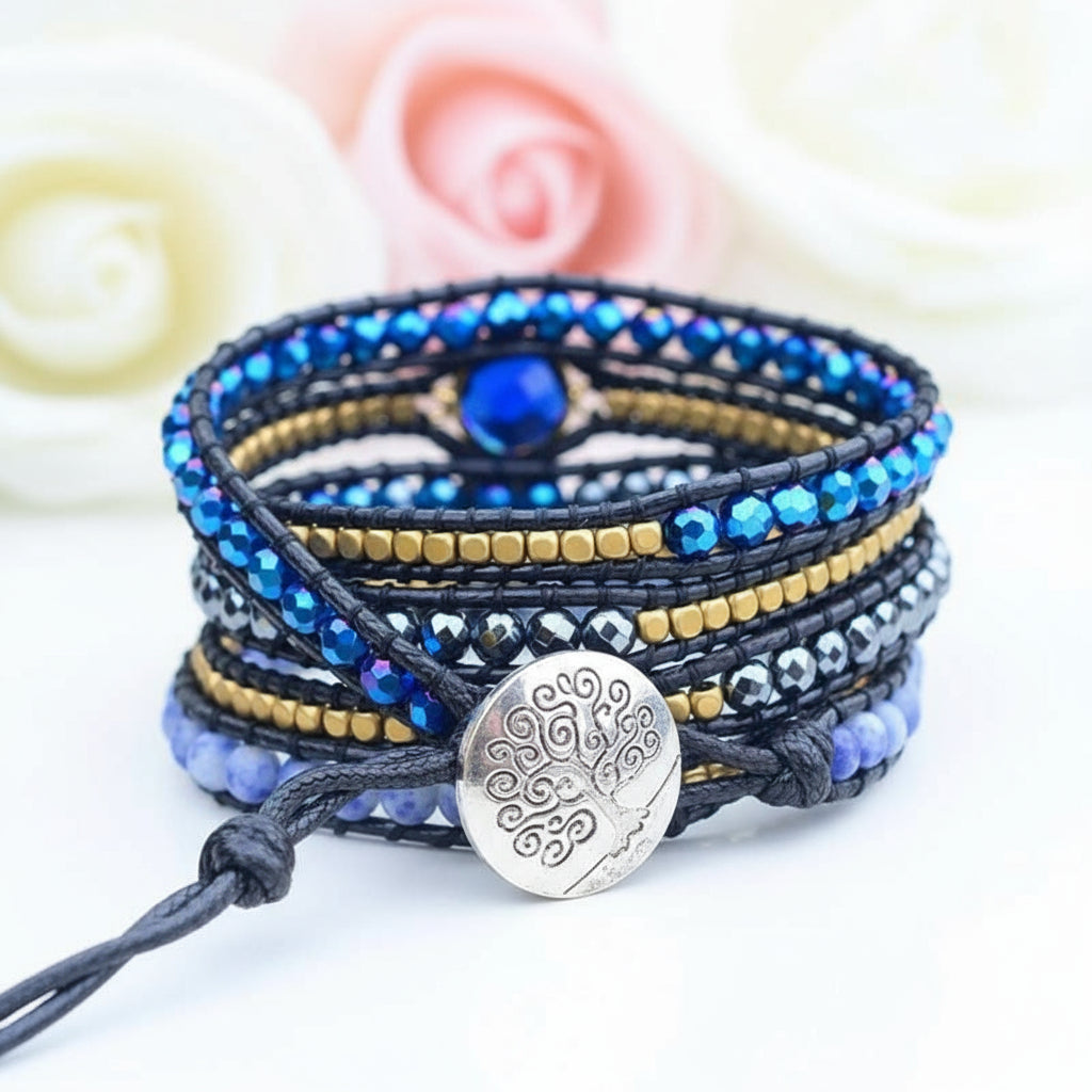 New Vegan Non-leather Natural Stone Bracelet-Black Diamonds New York