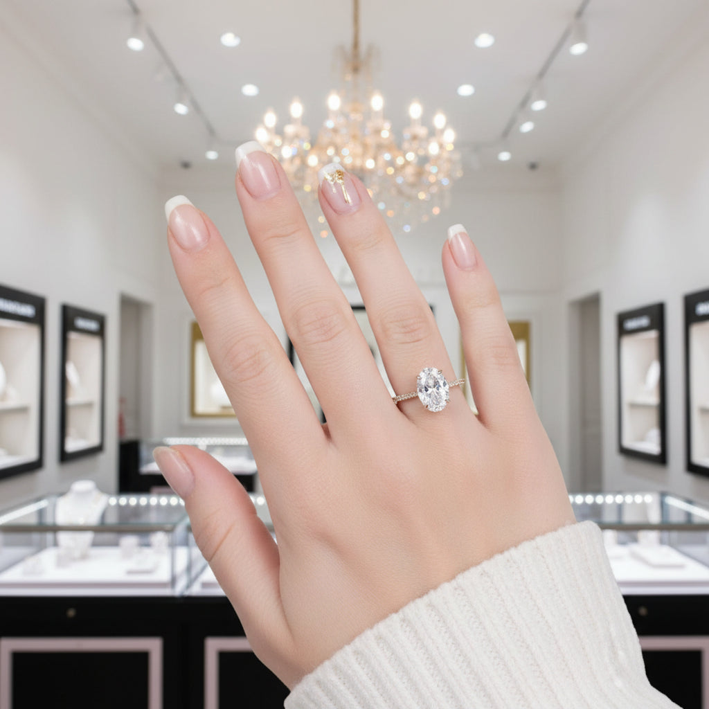 Oval 4ct Diamond Solid Gold Solitaire Engagement Ring-Black Diamonds New York