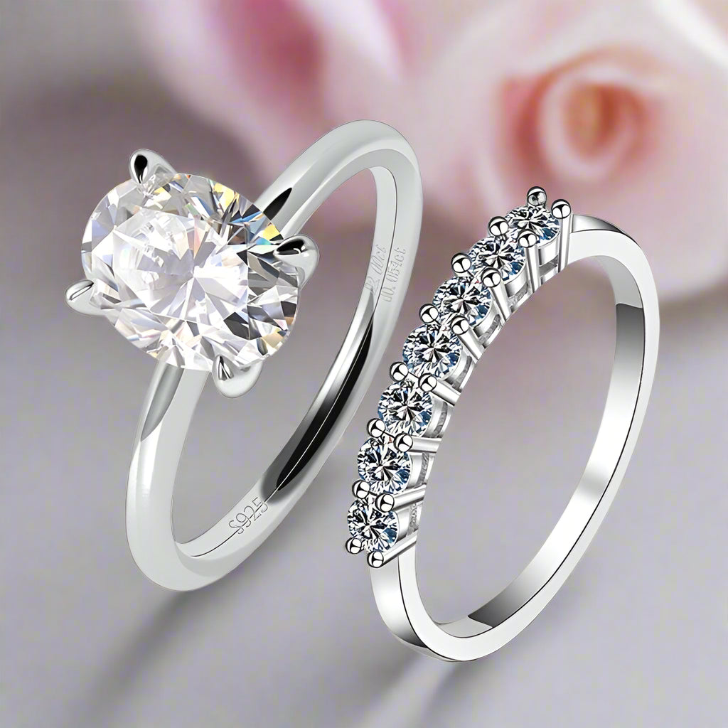 Oval Cut 2.0 Ct Diamond Solitaire Wedding Ring Set-Black Diamonds New York