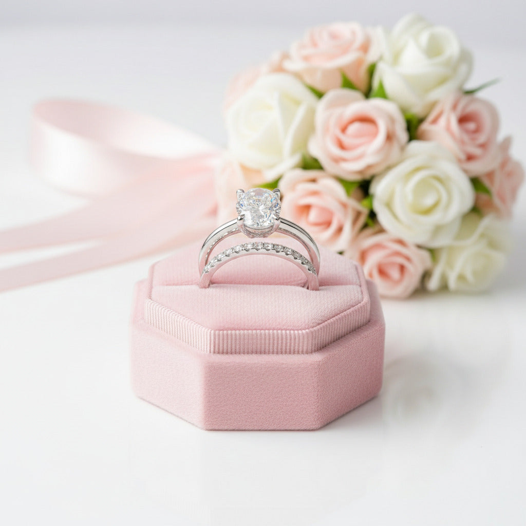 Oval Cut 2.0 Ct Diamond Solitaire Wedding Ring Set-Black Diamonds New York