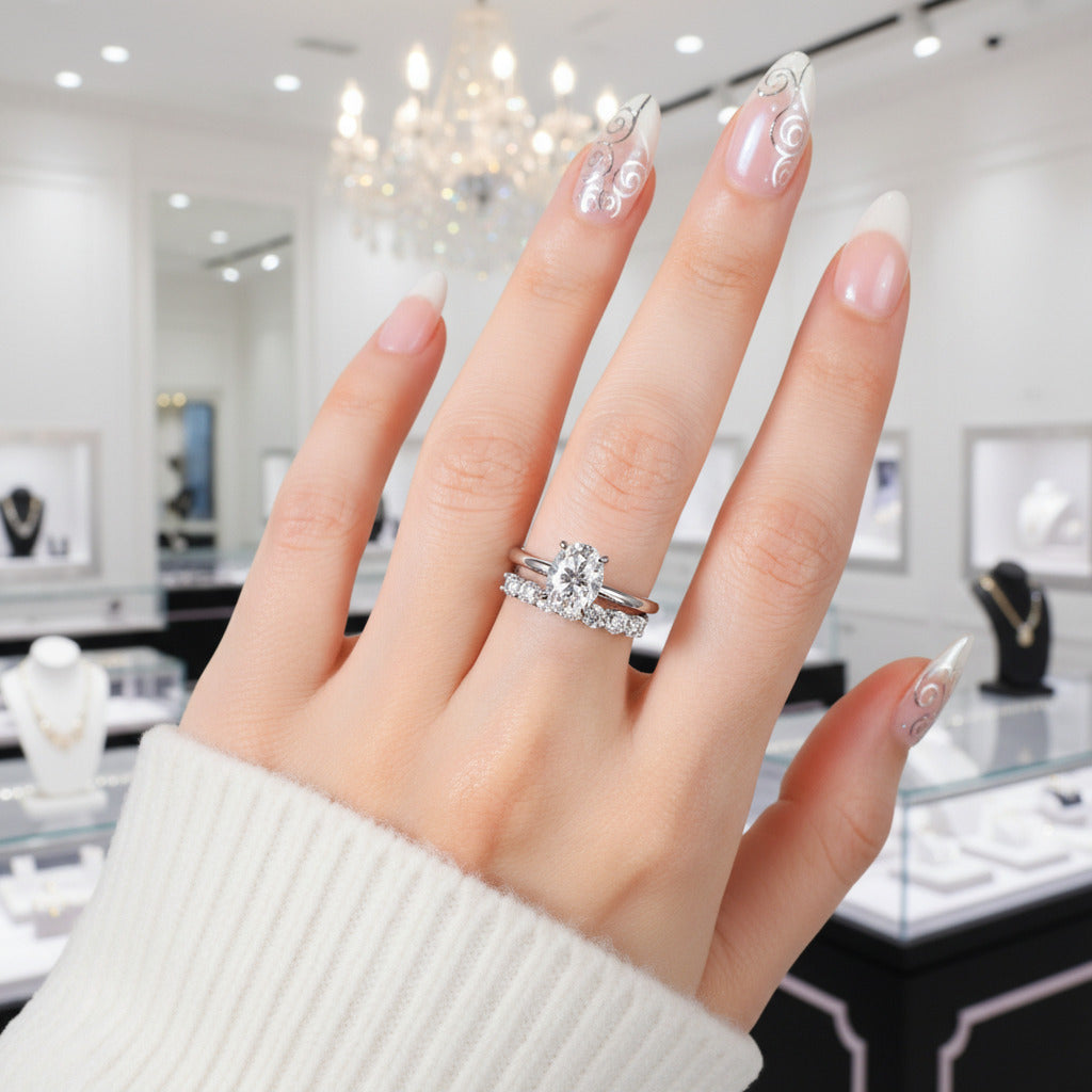 Oval Cut 2.0 Ct Diamond Solitaire Wedding Ring Set-Black Diamonds New York