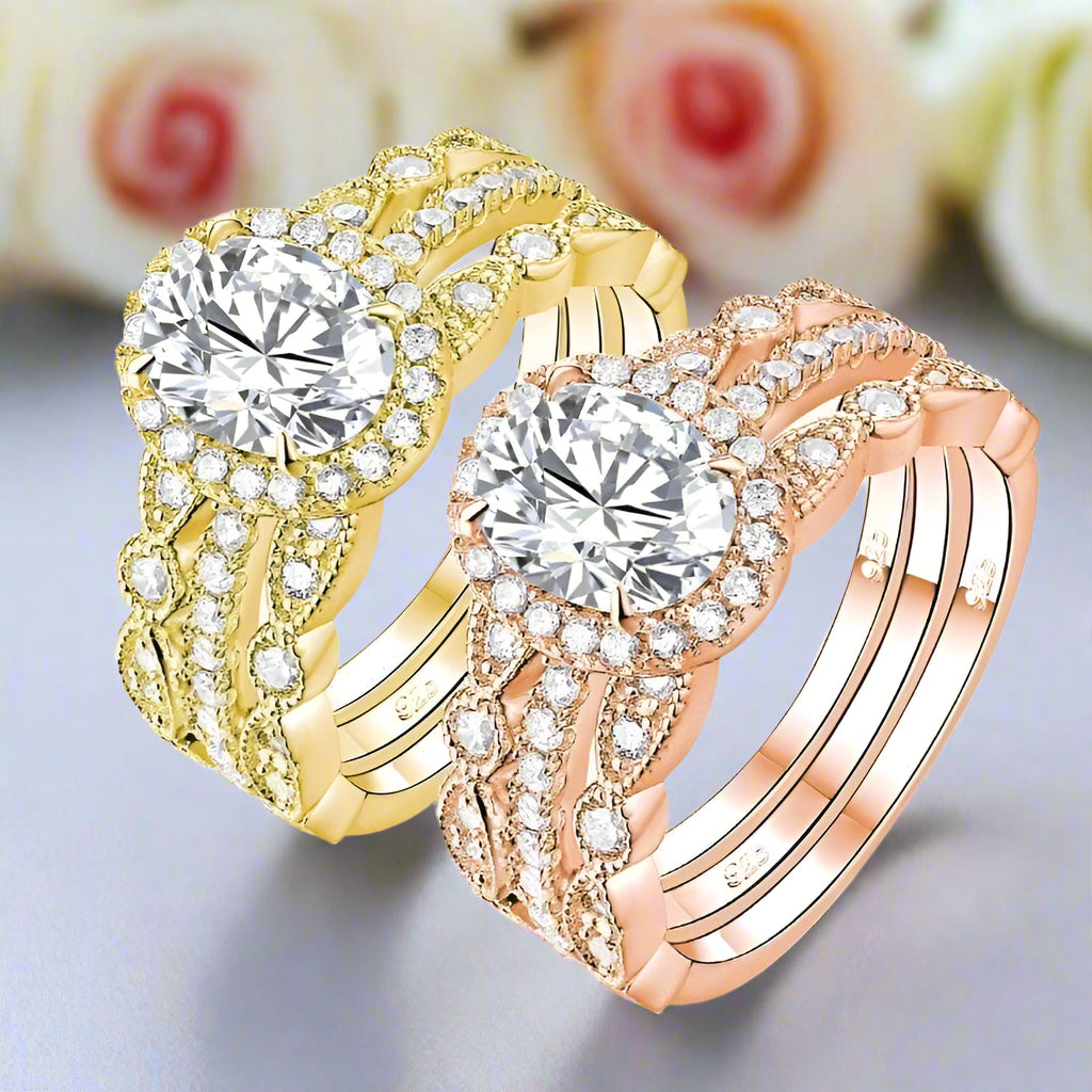 Oval Cut Diamond 3pcs Wedding Ring Set-Black Diamonds New York