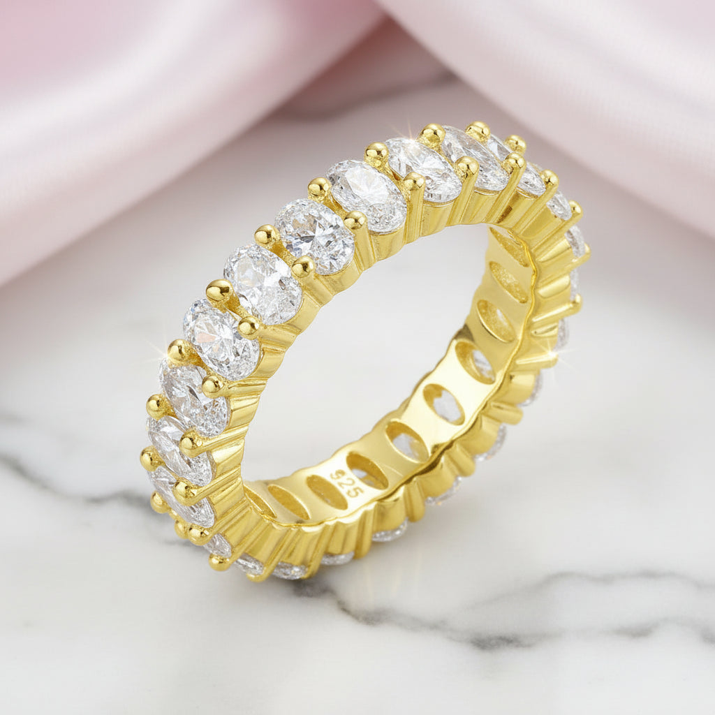 Oval Cut Diamond Option Eternity Wedding Band in Yellow Gold-Black Diamonds New York