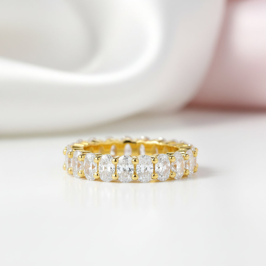 Oval Cut Diamond Option Eternity Wedding Band in Yellow Gold-Black Diamonds New York