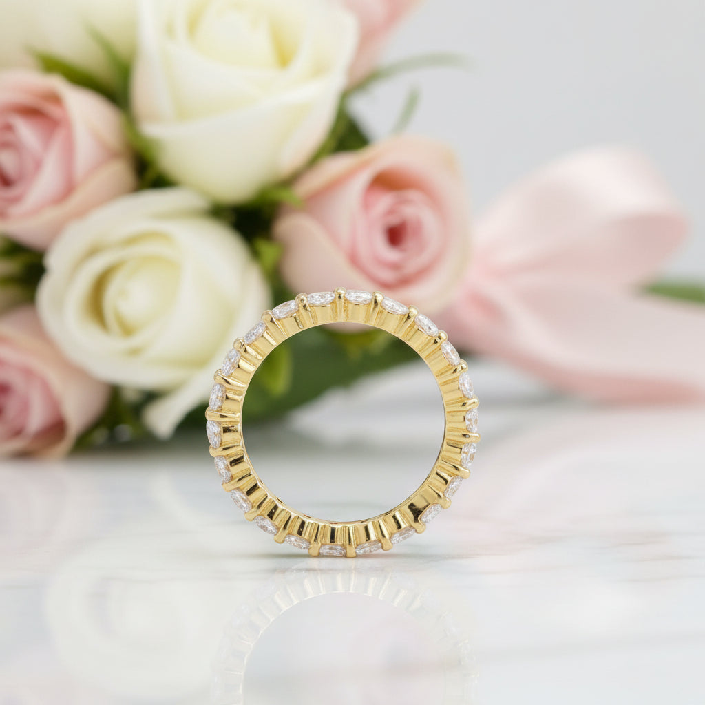 Oval Cut Diamond Option Eternity Wedding Band in Yellow Gold-Black Diamonds New York