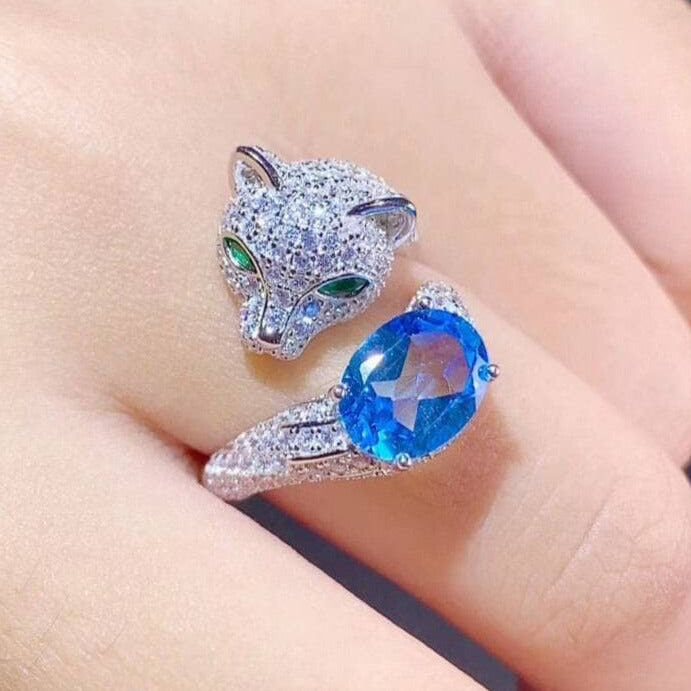 Oval Cut Topaz Cat Ring-Black Diamonds New York
