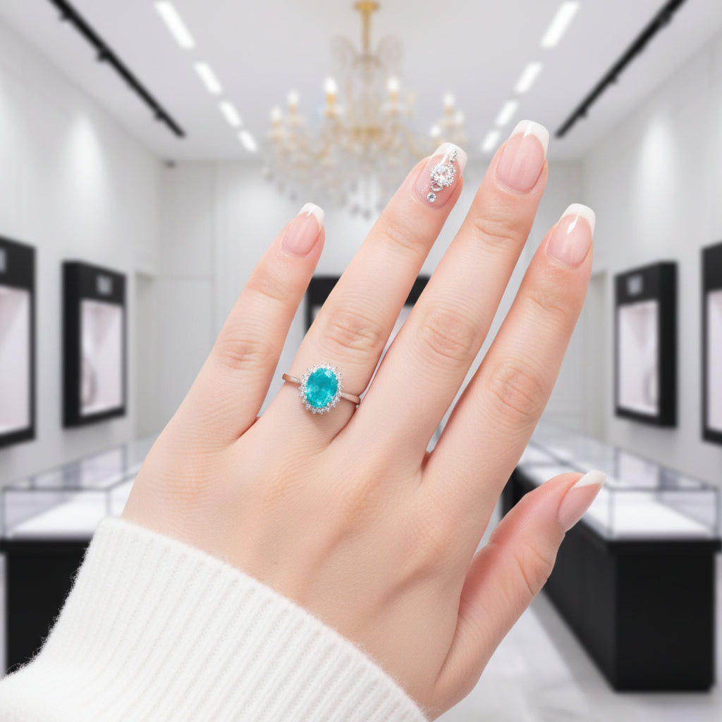 Oval Cut Tourmaline Engagement Ring-Black Diamonds New York