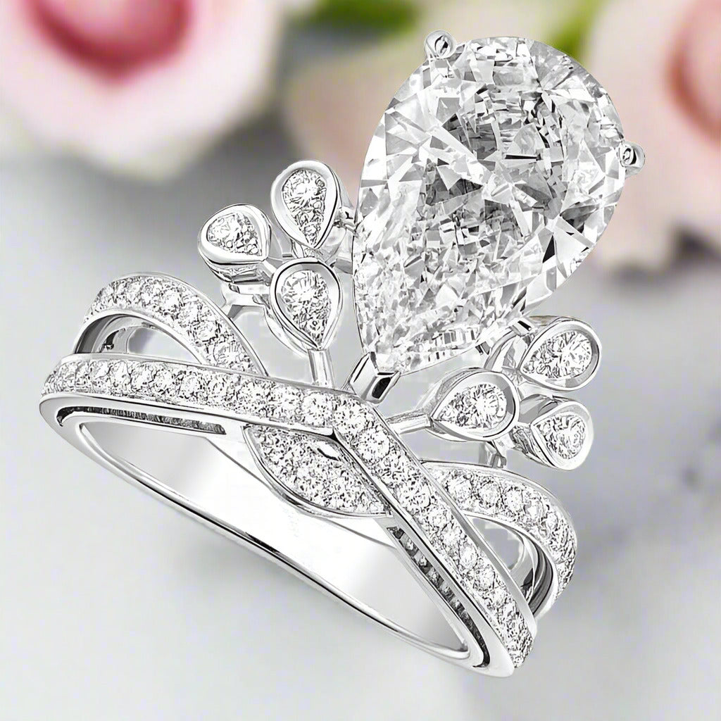 Pear Cut Diamond Crown Engagement Ring-Black Diamonds New York