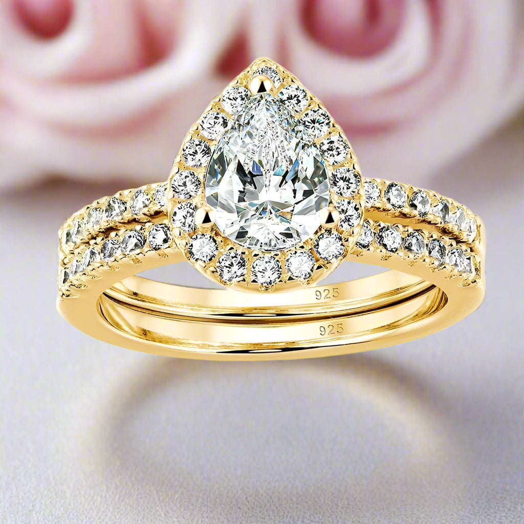 Pear Cut Diamond Wedding Ring Set-Black Diamonds New York