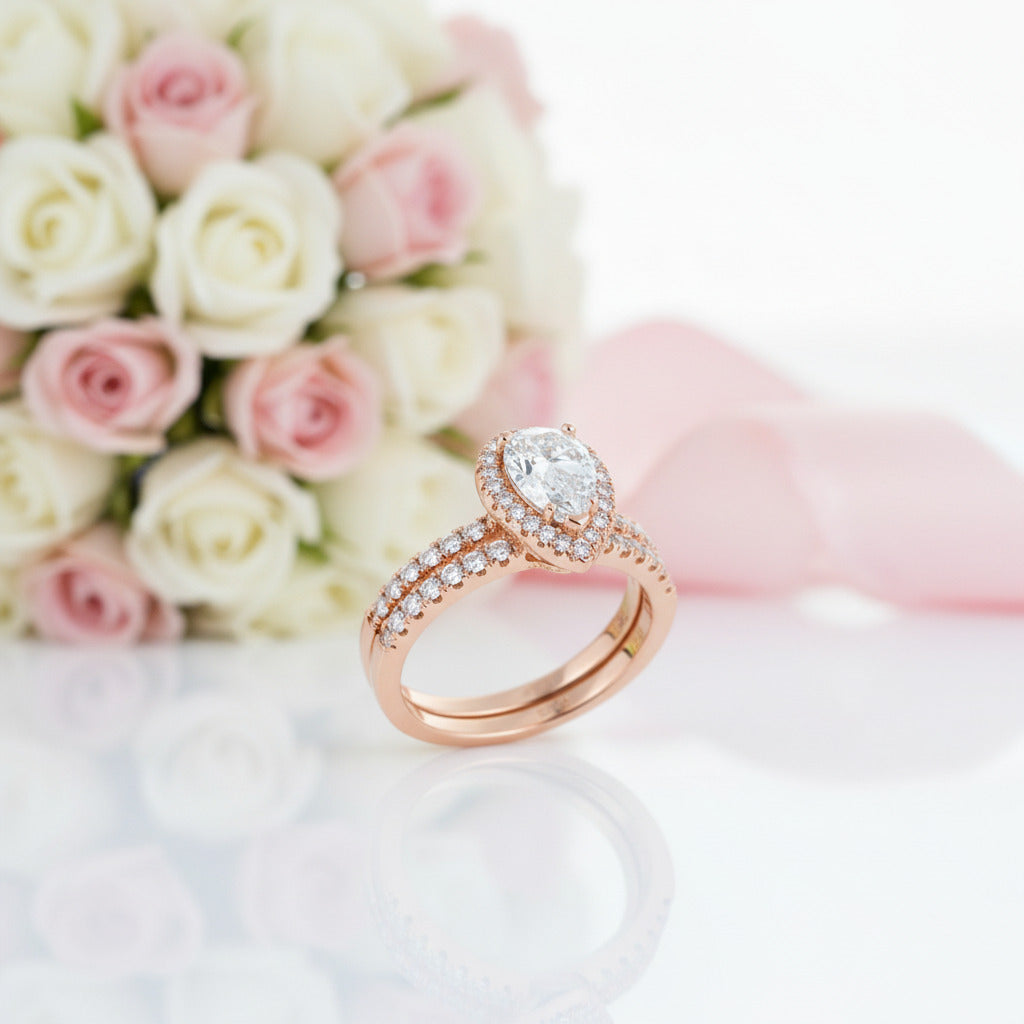 Pear Cut Diamond Option Wedding Ring Set-Black Diamonds New York