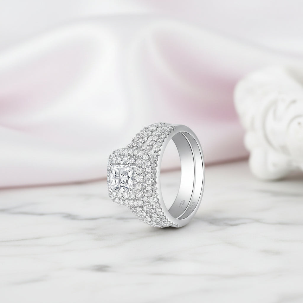 Princess Cross Cut Diamond Option Ring Set-Black Diamonds New York