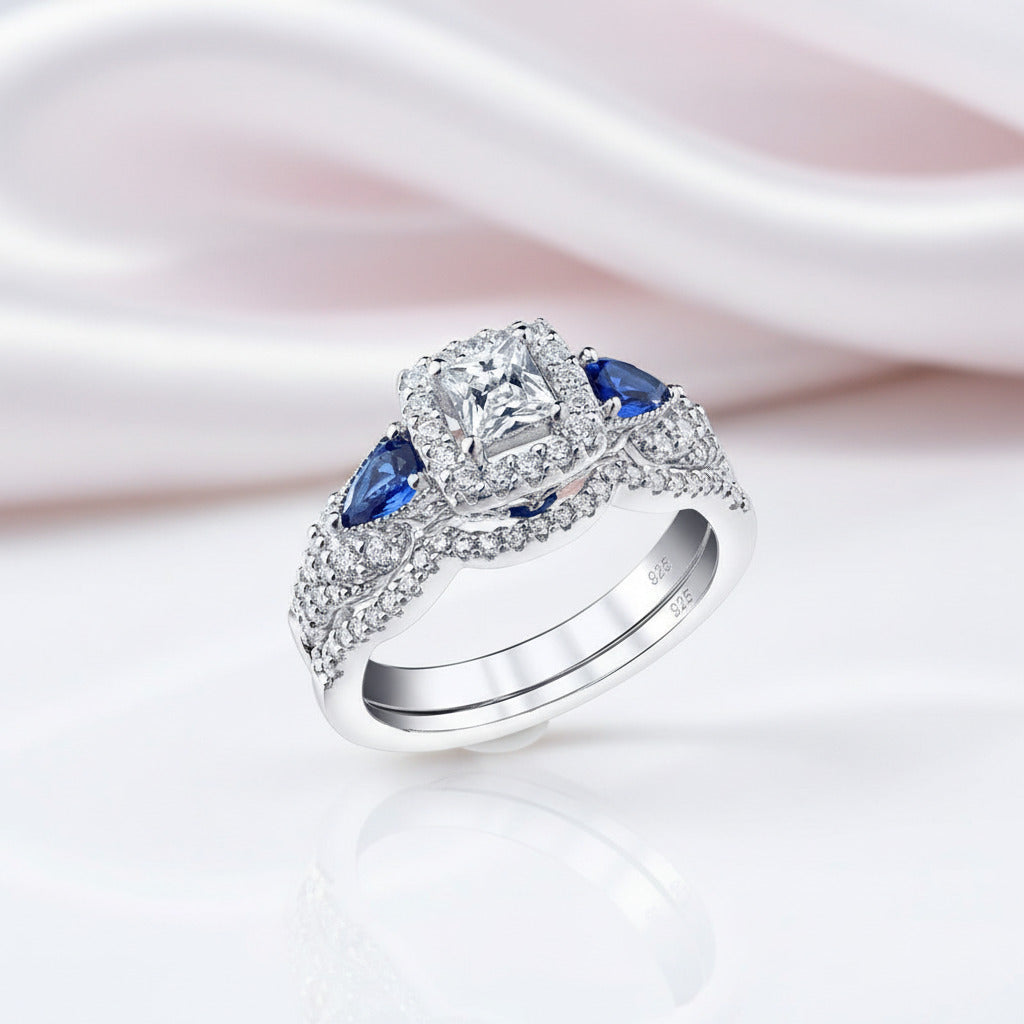 Princess Cut & Blue Pear Diamond Option Ring Set-Black Diamonds New York